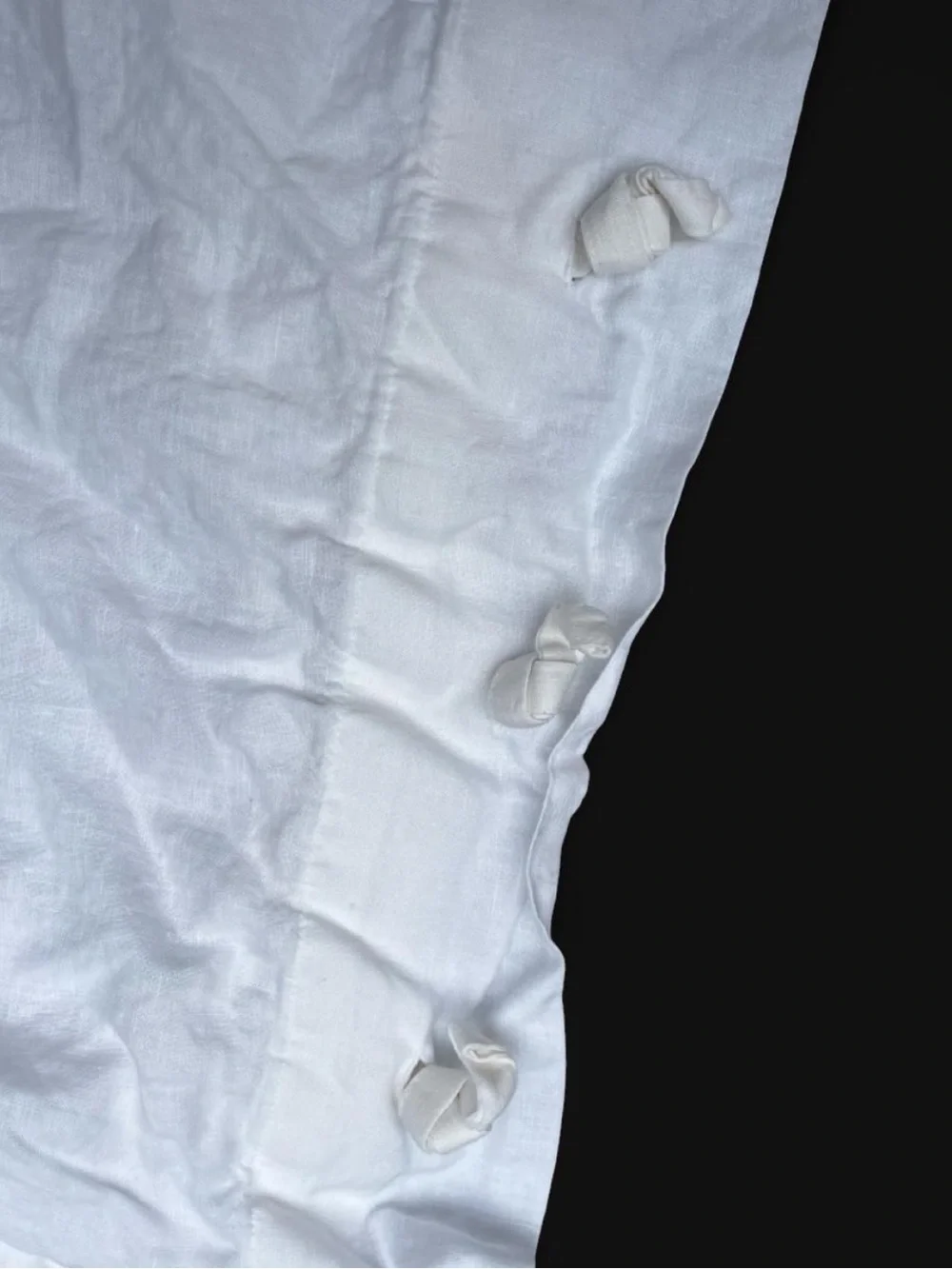 2 x Vintage Linen White Pillowcases with Tie Knots Minimalist Retro Cottagecore